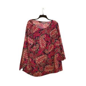 Talbots Woman (2X) Pink Purple Popever Paisley 3/4 Bell Sleeve Tunic Top